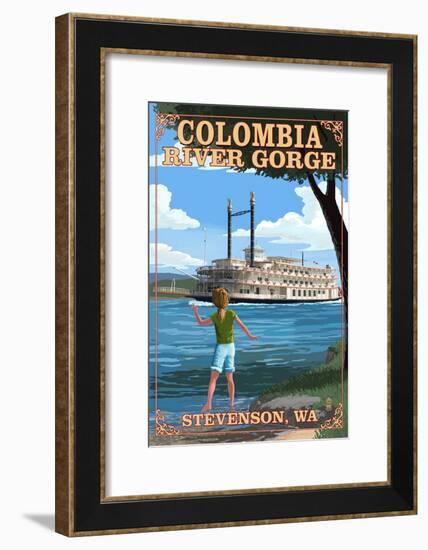 Stevenson, Washington - Columbia River Gorge - Paddle Wheeler Scene-Lantern Press-Framed Art Print
