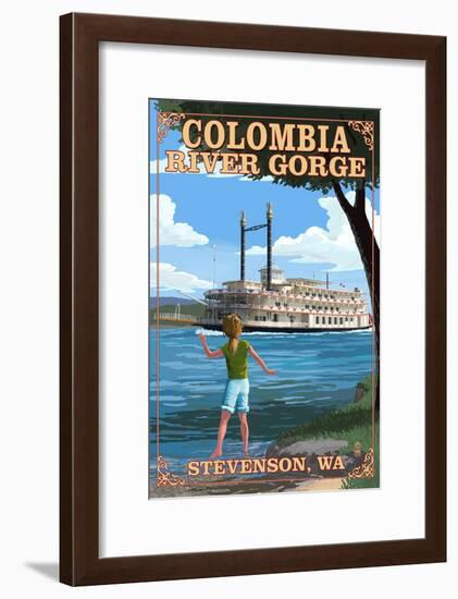 Stevenson, Washington - Columbia River Gorge - Paddle Wheeler Scene-Lantern Press-Framed Art Print