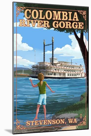 Stevenson, Washington - Columbia River Gorge - Paddle Wheeler Scene-Lantern Press-Mounted Art Print