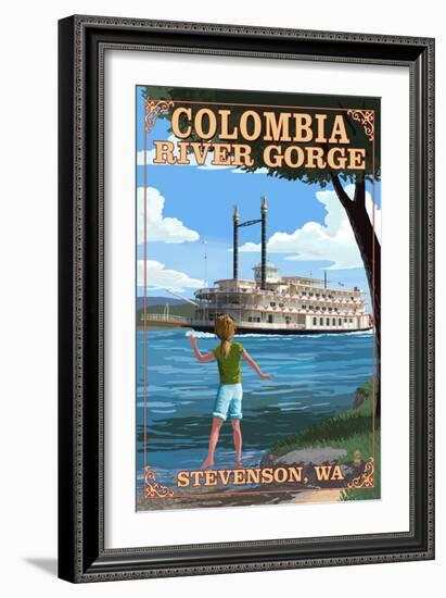 Stevenson, Washington - Columbia River Gorge - Paddle Wheeler Scene-Lantern Press-Framed Art Print