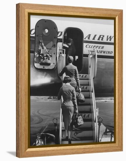 Stewardesses Arriving For Flight-Peter Stackpole-Framed Premier Image Canvas