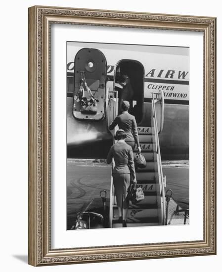 Stewardesses Arriving For Flight-Peter Stackpole-Framed Premium Photographic Print