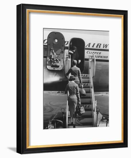 Stewardesses Arriving For Flight-Peter Stackpole-Framed Premium Photographic Print