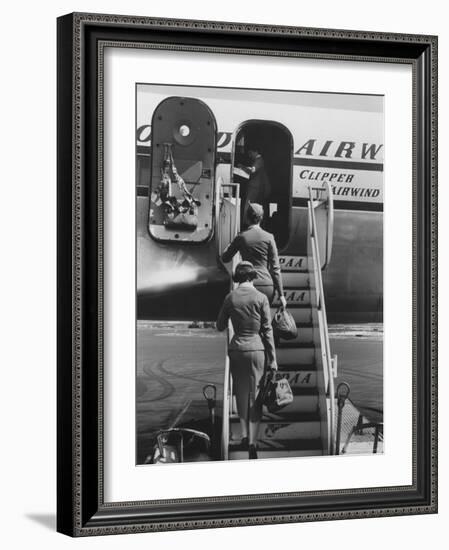 Stewardesses Arriving For Flight-Peter Stackpole-Framed Premium Photographic Print