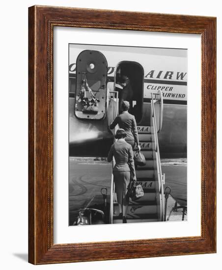 Stewardesses Arriving For Flight-Peter Stackpole-Framed Photographic Print