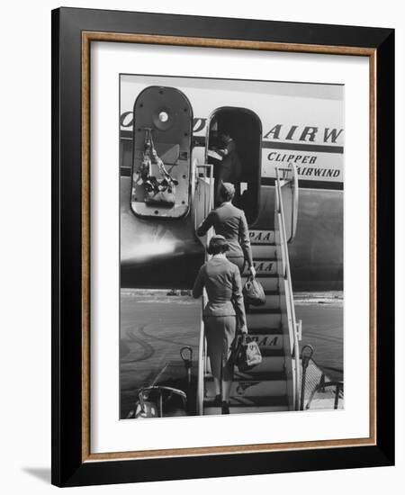 Stewardesses Arriving For Flight-Peter Stackpole-Framed Photographic Print