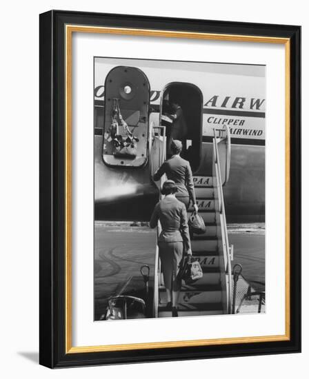 Stewardesses Arriving For Flight-Peter Stackpole-Framed Photographic Print