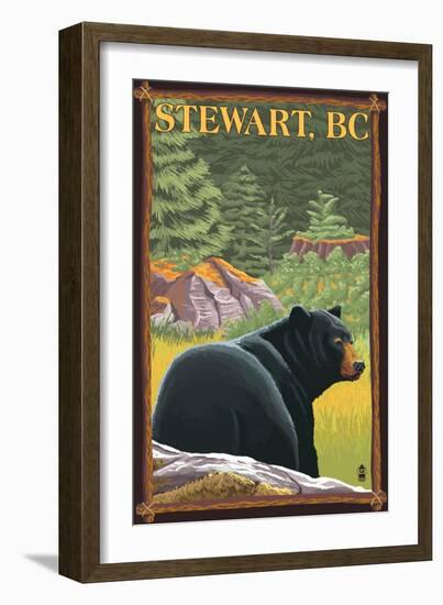 Stewart, BC - Bear in Forest-Lantern Press-Framed Art Print