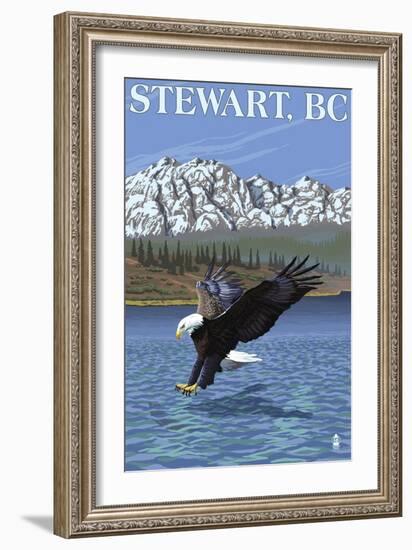 Stewart, BC - Eagle Fishing-Lantern Press-Framed Art Print