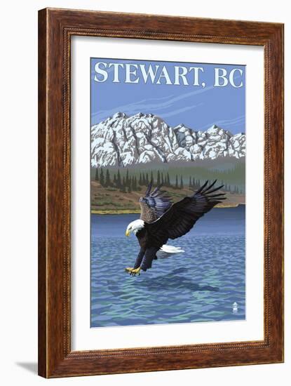 Stewart, BC - Eagle Fishing-Lantern Press-Framed Art Print
