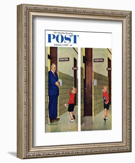 "Sticking out His Tongue" Saturday Evening Post Cover, February 7, 1959-Richard Sargent-Framed Giclee Print