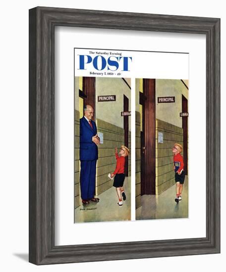 "Sticking out His Tongue" Saturday Evening Post Cover, February 7, 1959-Richard Sargent-Framed Giclee Print