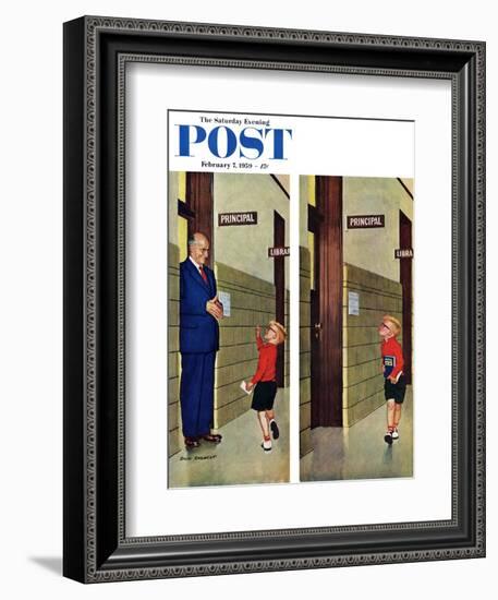 "Sticking out His Tongue" Saturday Evening Post Cover, February 7, 1959-Richard Sargent-Framed Giclee Print