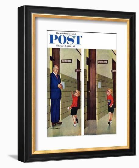 "Sticking out His Tongue" Saturday Evening Post Cover, February 7, 1959-Richard Sargent-Framed Giclee Print