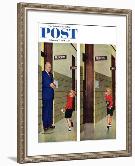 "Sticking out His Tongue" Saturday Evening Post Cover, February 7, 1959-Richard Sargent-Framed Giclee Print