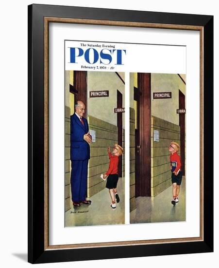 "Sticking out His Tongue" Saturday Evening Post Cover, February 7, 1959-Richard Sargent-Framed Giclee Print