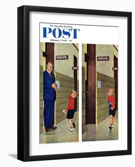 "Sticking out His Tongue" Saturday Evening Post Cover, February 7, 1959-Richard Sargent-Framed Giclee Print