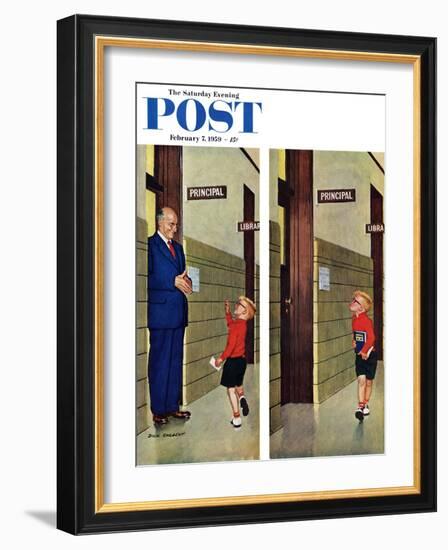 "Sticking out His Tongue" Saturday Evening Post Cover, February 7, 1959-Richard Sargent-Framed Giclee Print