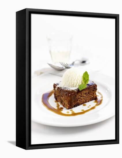 Sticky Toffee Pudding with Vanilla Ice Cream-Ian Garlick-Framed Premier Image Canvas