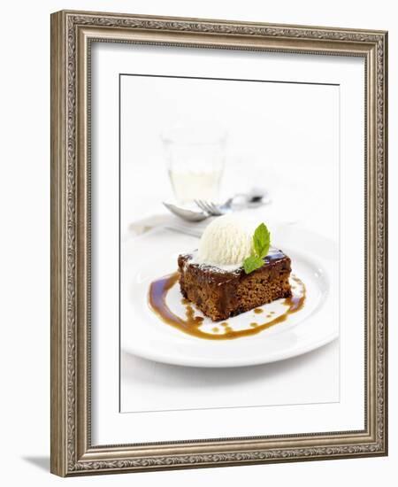 Sticky Toffee Pudding with Vanilla Ice Cream-Ian Garlick-Framed Photographic Print