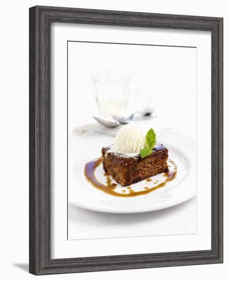 Sticky Toffee Pudding with Vanilla Ice Cream-Ian Garlick-Framed Photographic Print