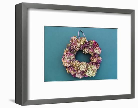 Still life, autumnal decoration, wreath with hydrangea blossoms-mauritius images-Framed Photographic Print