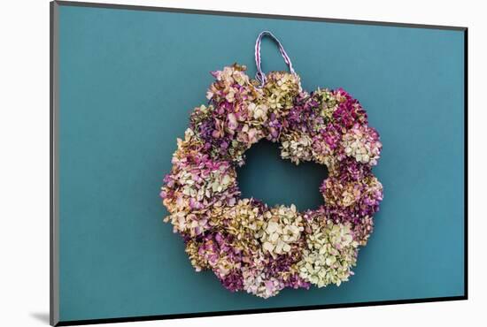 Still life, autumnal decoration, wreath with hydrangea blossoms-mauritius images-Mounted Photographic Print