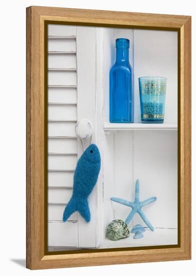 Still Life, Blue, Turquoise, Bottle, Glass, Starfish, Seashells, Fish-Andrea Haase-Framed Premier Image Canvas