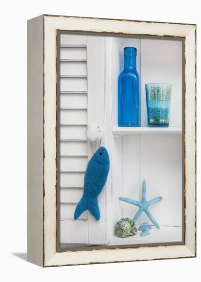 Still Life, Blue, Turquoise, Bottle, Glass, Starfish, Seashells, Fish-Andrea Haase-Framed Premier Image Canvas