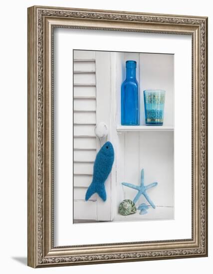 Still Life, Blue, Turquoise, Bottle, Glass, Starfish, Seashells, Fish-Andrea Haase-Framed Photographic Print