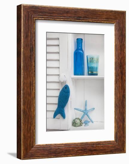 Still Life, Blue, Turquoise, Bottle, Glass, Starfish, Seashells, Fish-Andrea Haase-Framed Photographic Print