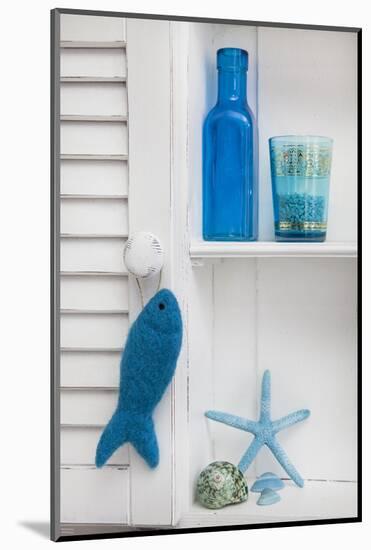 Still Life, Blue, Turquoise, Bottle, Glass, Starfish, Seashells, Fish-Andrea Haase-Mounted Photographic Print