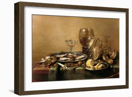 Still life composed of oysters, lemon, glass and gold tableware, 1632 (painting)-Willem Claesz Heda-Framed Giclee Print