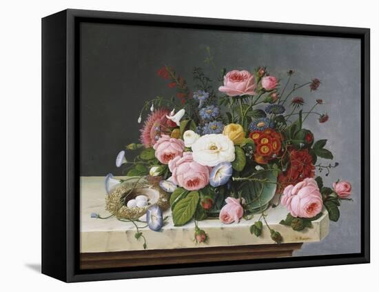 Still Life: Flowers on a Marble Topped Table-Eug?ne Boudin-Framed Premier Image Canvas