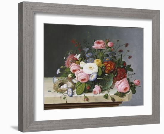 Still Life: Flowers on a Marble Topped Table-Eug?ne Boudin-Framed Giclee Print