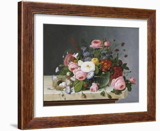 Still Life: Flowers on a Marble Topped Table-Eug?ne Boudin-Framed Giclee Print