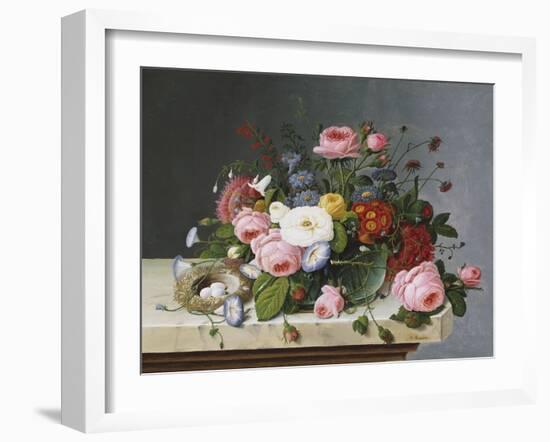 Still Life: Flowers on a Marble Topped Table-Eug?ne Boudin-Framed Giclee Print