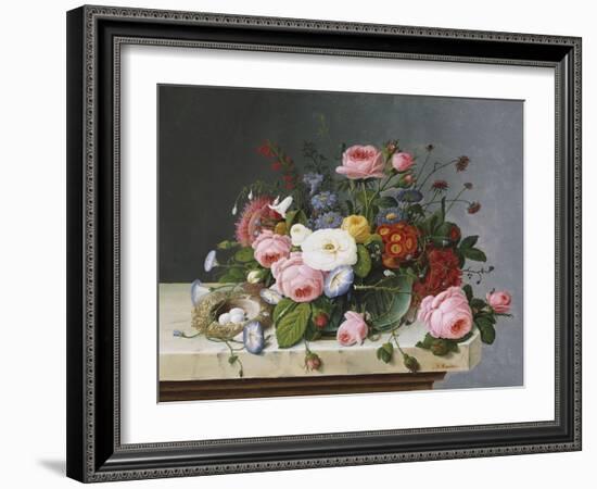 Still Life: Flowers on a Marble Topped Table-Eug?ne Boudin-Framed Giclee Print