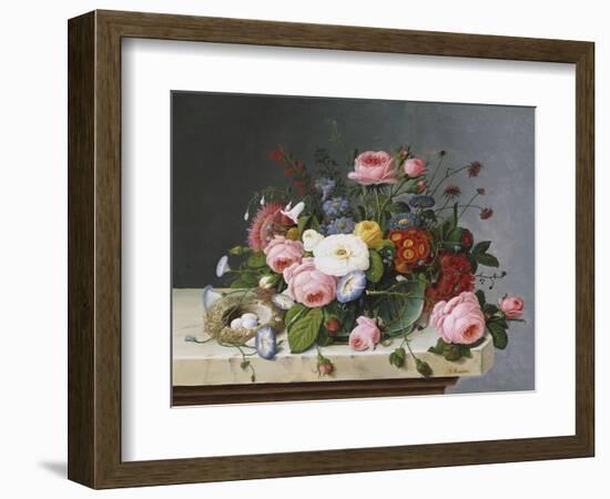 Still Life: Flowers on a Marble Topped Table-Eug?ne Boudin-Framed Giclee Print