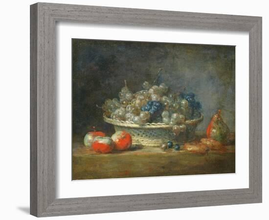 Still Life: Grape Basket with Three Apples, a Pear and Two Marzipans, 1764-Jean-Baptiste Simeon Chardin-Framed Giclee Print