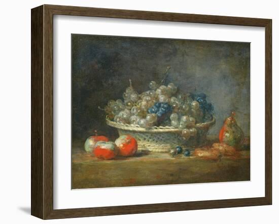 Still Life: Grape Basket with Three Apples, a Pear and Two Marzipans, 1764-Jean-Baptiste Simeon Chardin-Framed Giclee Print