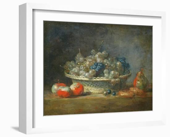 Still Life: Grape Basket with Three Apples, a Pear and Two Marzipans, 1764-Jean-Baptiste Simeon Chardin-Framed Giclee Print