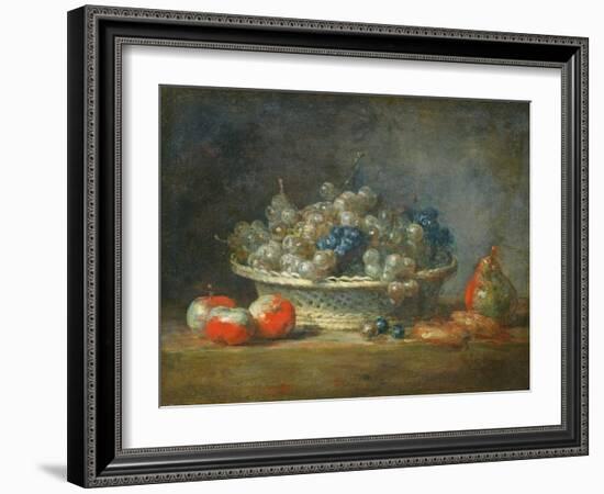 Still Life: Grape Basket with Three Apples, a Pear and Two Marzipans, 1764-Jean-Baptiste Simeon Chardin-Framed Giclee Print