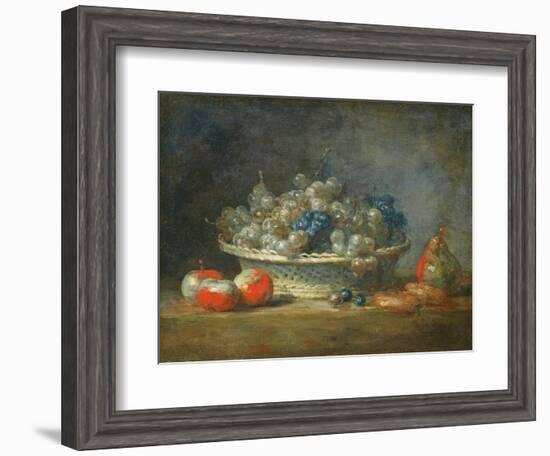 Still Life: Grape Basket with Three Apples, a Pear and Two Marzipans, 1764-Jean-Baptiste Simeon Chardin-Framed Giclee Print