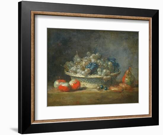 Still Life: Grape Basket with Three Apples, a Pear and Two Marzipans, 1764-Jean-Baptiste Simeon Chardin-Framed Giclee Print