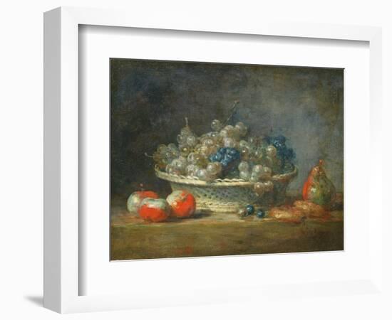 Still Life: Grape Basket with Three Apples, a Pear and Two Marzipans, 1764-Jean-Baptiste Simeon Chardin-Framed Giclee Print