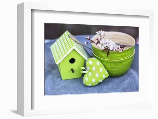 Still Life, Green, Bird Houses, Heart, Bowl, Cherry Blossoms-Andrea Haase-Framed Photographic Print