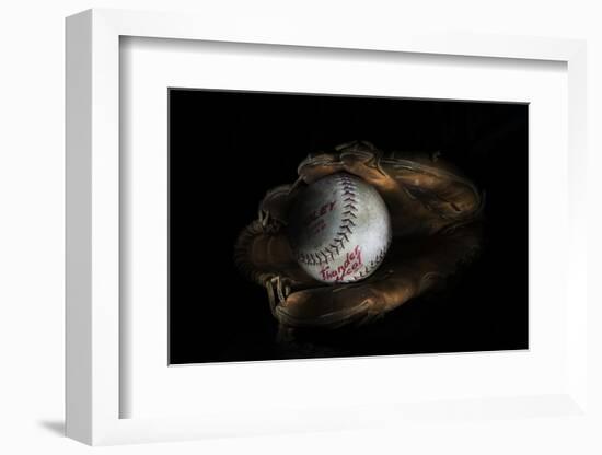 Still-Life Image of Baseball Nestled in a Mitt or Glove-Sheila Haddad-Framed Photographic Print