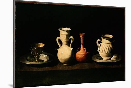 Still Life Jugs, Pots. Painting by Francisco De Zurbaran (1598-1664) 1633 Dim. 46X84 Cm Madrid, Pra-Francisco de Zurbaran-Mounted Giclee Print