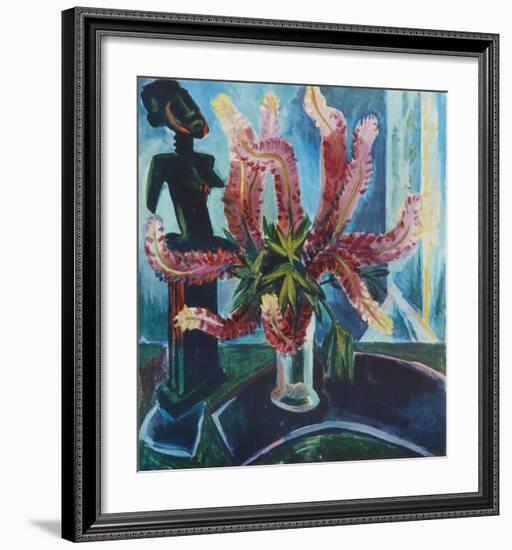 Still Life - Lupines with African Figure-Max Pechstein-Framed Collectable Print